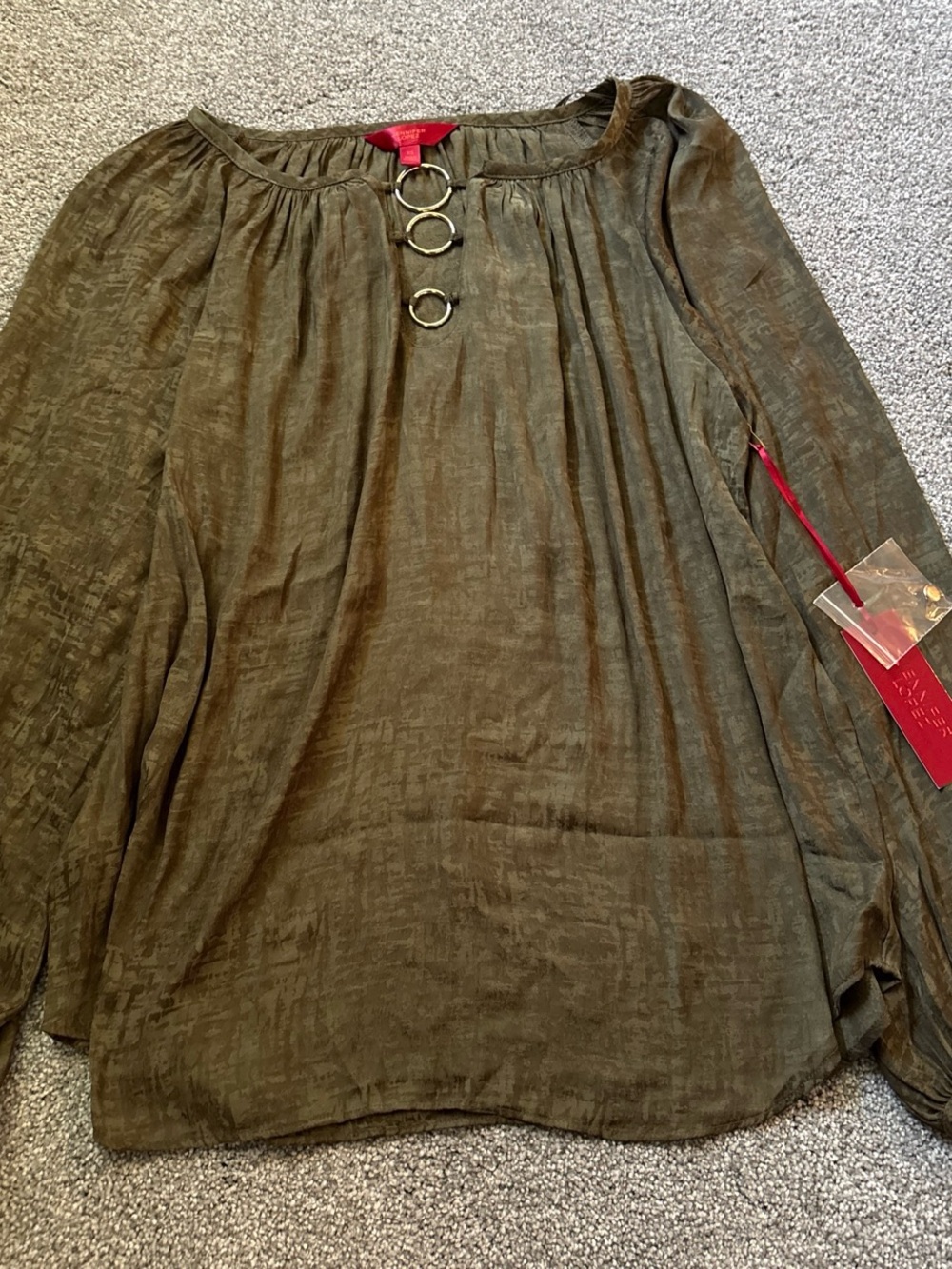 Kohl's Olive Green Women's Blouse with Decorative Ring Detail